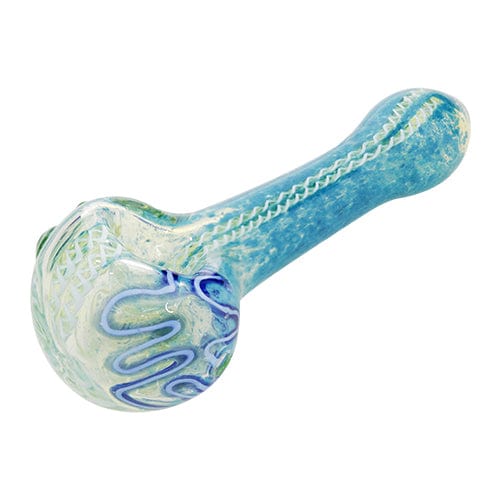 Blue Glass Hand Pipe w/ Ribbon Inlay