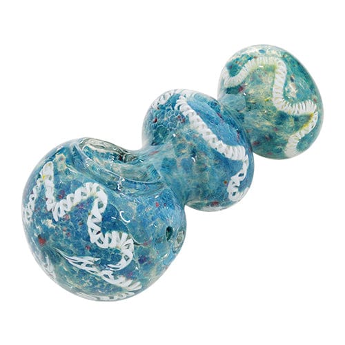 Blue Silver Fumed Glass Hand Pipe w/ Ribbon Accents