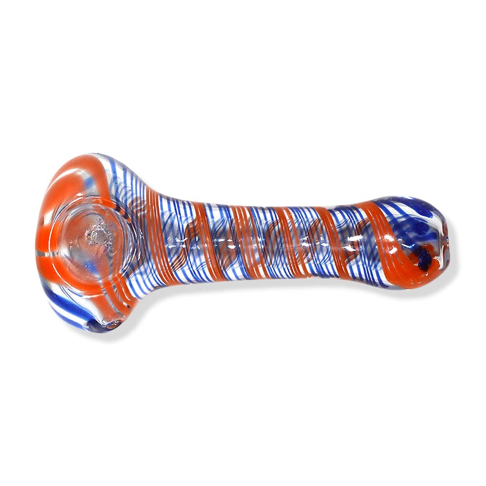 Clear Glass Hand Pipe w/ Colored Striped Inlay
