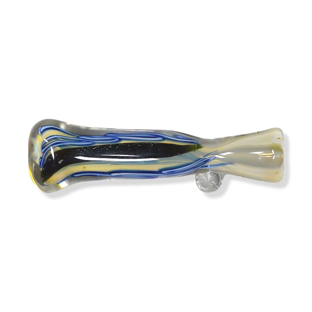 Colored Glass Chillum w/ Striped Inlay & Fume Accents
