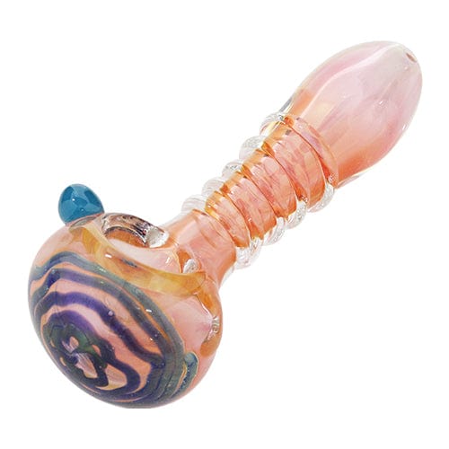 Fumed Pink Glass Spoon Pipe w/ Accents Swirls
