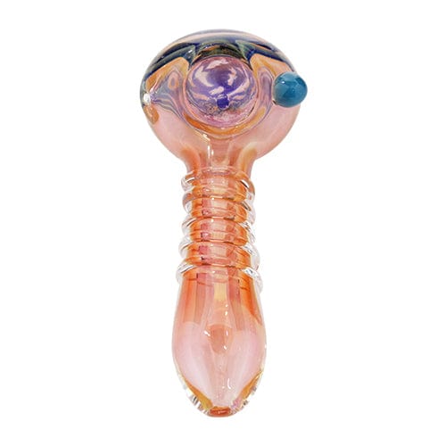 Fumed Pink Glass Spoon Pipe w/ Accents Swirls