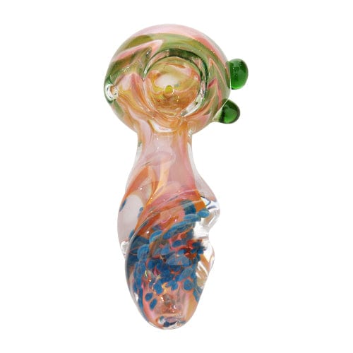 Fumed Pink Glass Spoon Pipe w/ Color Accents & Marbles