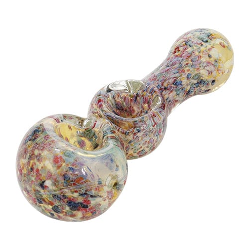 Glass Hand Pipe w/ Double Bowl & Color Accents