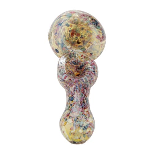 Glass Hand Pipe w/ Double Bowl & Color Accents