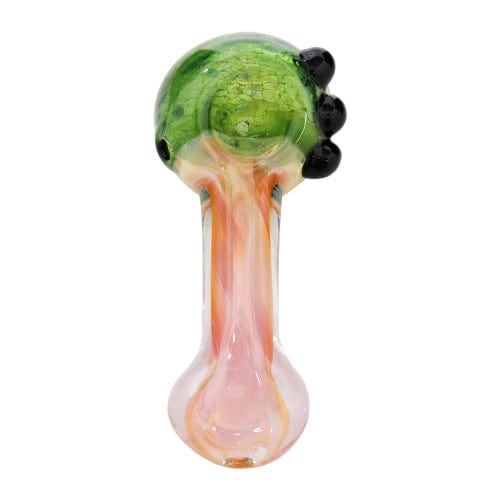 Pink & Green Fumed Glass Hand Pipe w/ Marble Accents