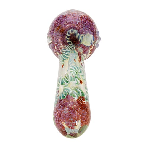 Purple & Green Glass Spoon Hand Pipe w/ Snaked Accents