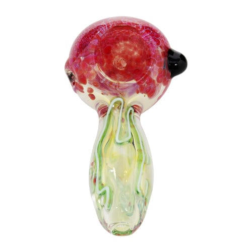 Red & Green Glass Hand 420 Pipe w/ Spiral Accents