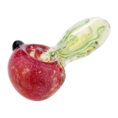 Red & Green Glass Hand 420 Pipe w/ Spiral Accents